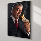 Sylvester Stallone Cigar Poster on Metal, Dark Portrait Wall Art
