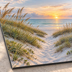 Coastal Beach Path Metal Wall Art — macro detail of the UV-printed aluminum surface