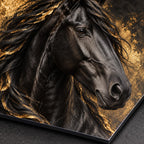 Black and Gold Horse Wall Art on Metal — macro detail of the UV-printed aluminum surface