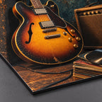 Vintage Guitar and Vinyl Music Metal Wall Art — macro detail of the UV-printed aluminum surface