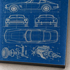 Classic Sports Car Blueprint Metal Wall Art — macro detail of the UV-printed aluminum surface