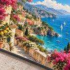 Vintage Amalfi Coast Landscape Metal Wall Art — macro detail of the UV-printed aluminum surface