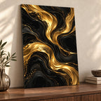 Midnight Gold Currents Abstract Metal Wall Art displayed in a styled interior