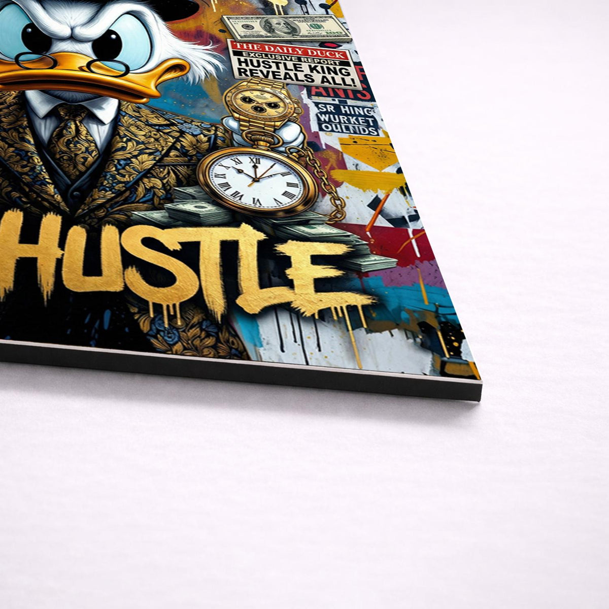 No Luck All Hustle Scrooge McDuck Metal Wall Art – premium aluminum metal wall art, product image 6