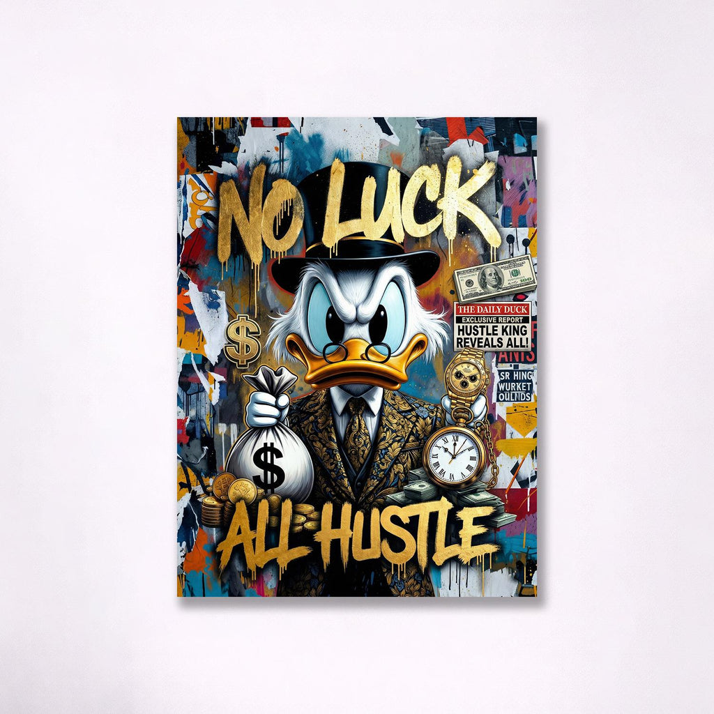 No Luck All Hustle Scrooge McDuck Metal Wall Art – premium aluminum metal wall art, product image 3