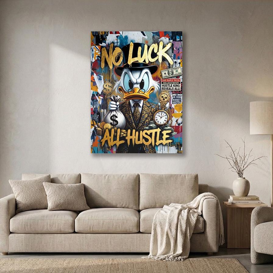 No Luck All Hustle Scrooge McDuck Metal Wall Art – premium aluminum metal wall art, product image 9