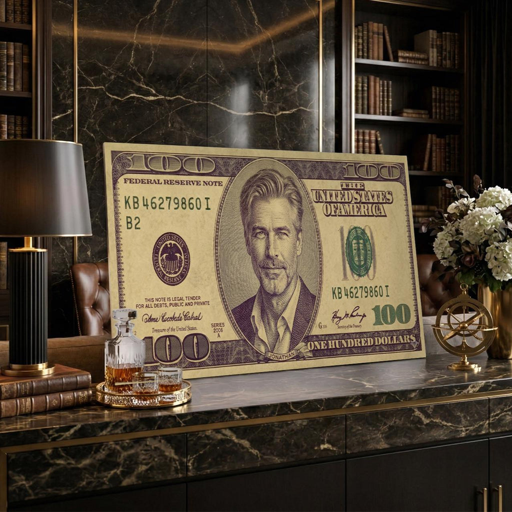 Retrato personalizado tipo billete en metal desde tu foto – arte mural premium de aluminio, imagen del producto 2