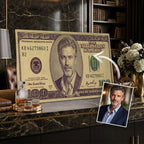 Retrato personalizado tipo billete en metal desde tu foto – arte mural premium de aluminio, imagen del producto 1