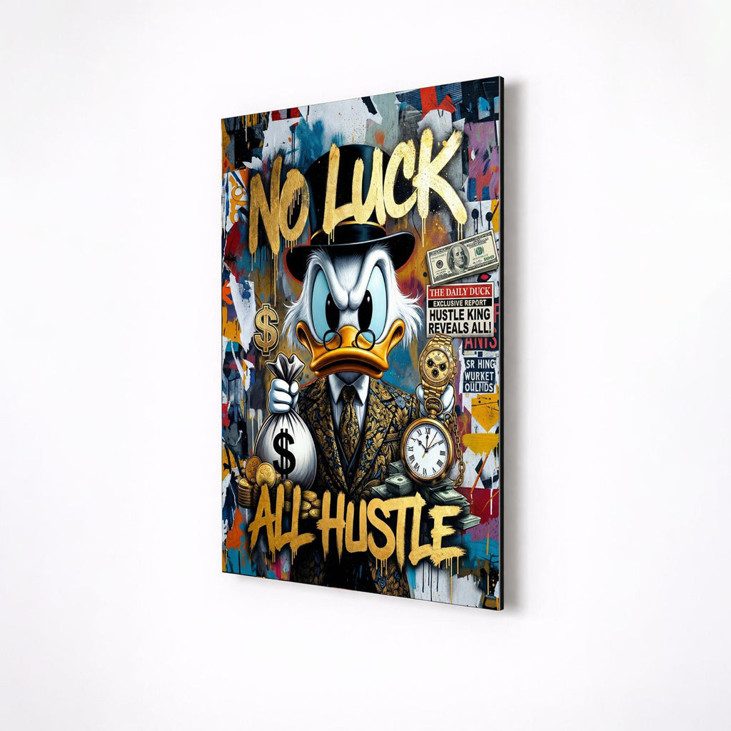 No Luck All Hustle Scrooge McDuck Metal Wall Art – premium aluminum metal wall art, product image 5