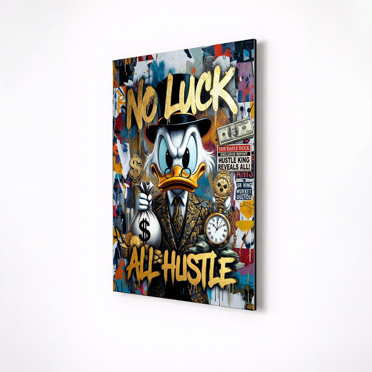 No Luck All Hustle Scrooge McDuck Metal Wall Art – premium aluminum metal wall art, product image 5