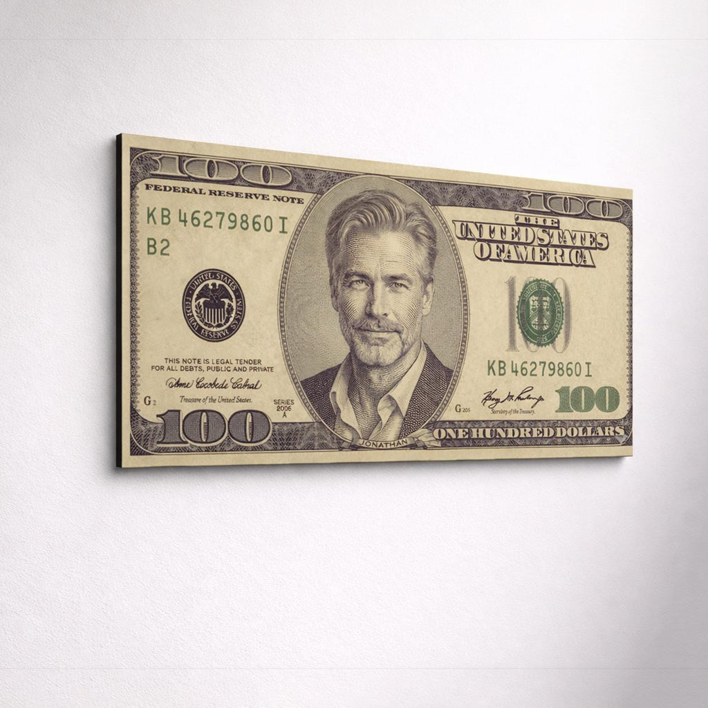 Retrato personalizado tipo billete en metal desde tu foto – arte mural premium de aluminio, imagen del producto 3