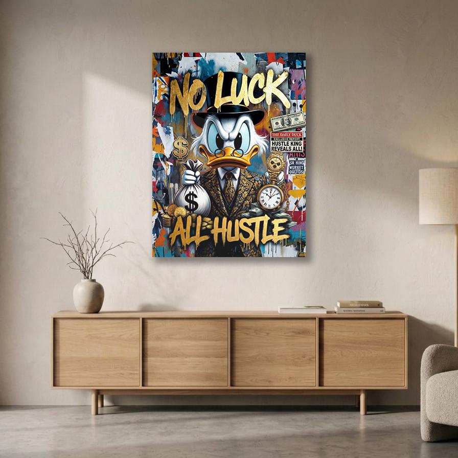 No Luck All Hustle Scrooge McDuck Metal Wall Art – premium aluminum metal wall art, product image 10