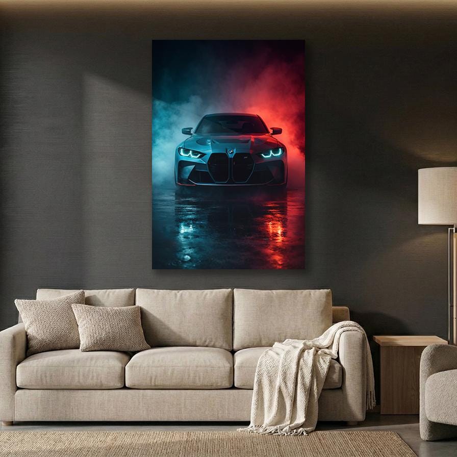 BMW M4 G82 metallist seinapilt – neoonvärvides sportauto poster – kvaliteetne alumiiniumist seinapilt, tootepilt 10