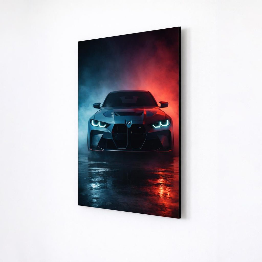 BMW M4 G82 metallist seinapilt – neoonvärvides sportauto poster – kvaliteetne alumiiniumist seinapilt, tootepilt 4