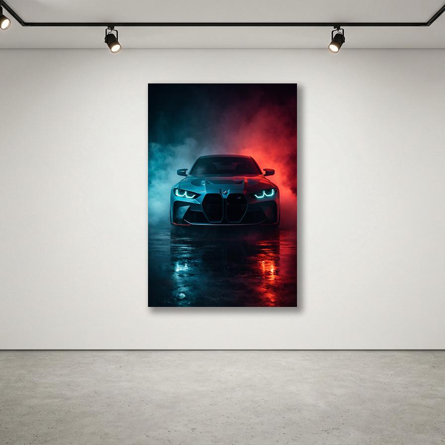 BMW M4 G82 metallist seinapilt – neoonvärvides sportauto poster – kvaliteetne alumiiniumist seinapilt, tootepilt 9