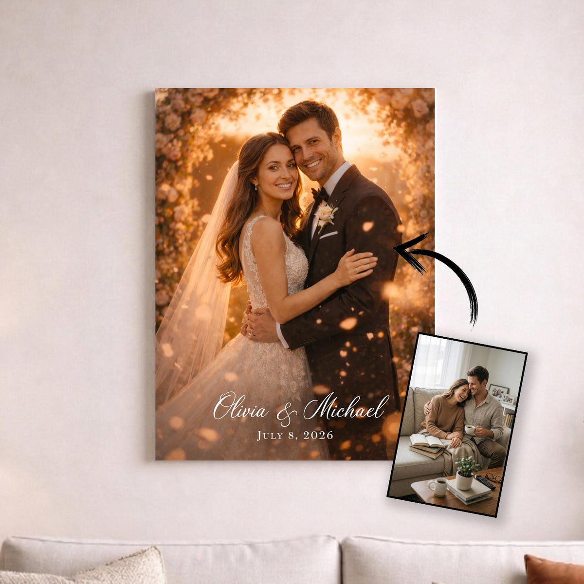 Custom Wedding Portrait on Metal from Your Photo – premium aluminum metal wall art, product image 1