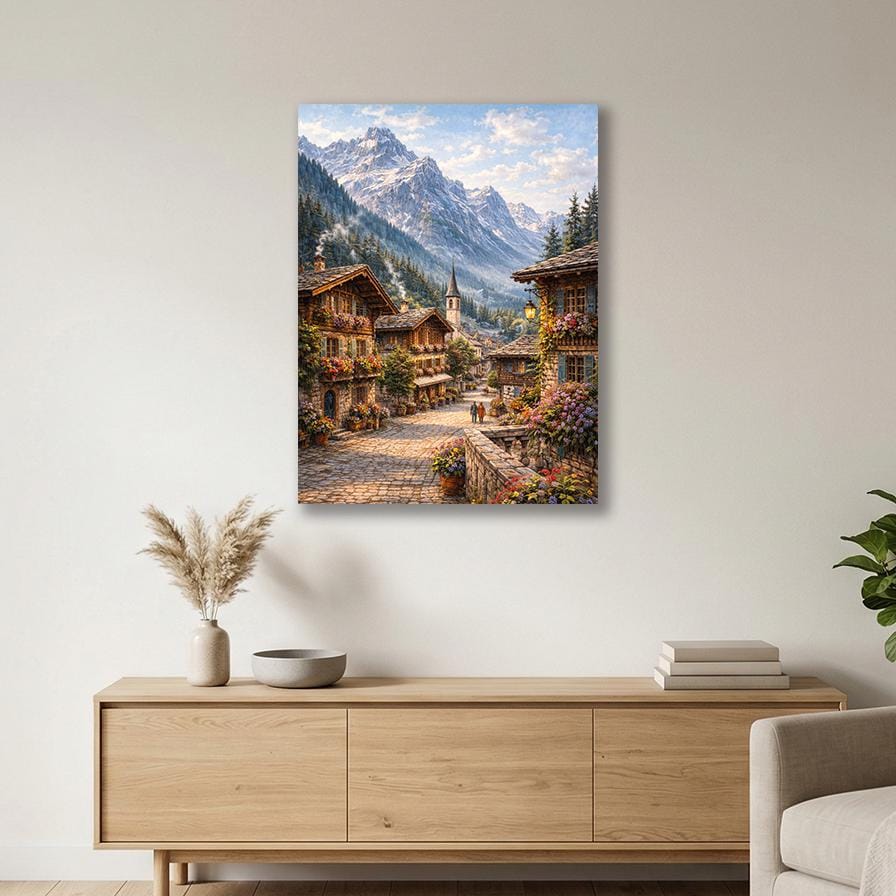 Alpine Village Landscape Metal Wall Art – premium aluminum metal wall art, product image 9