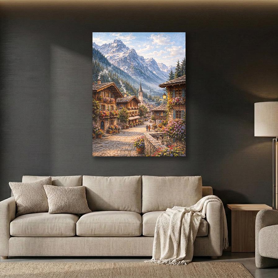 Alpine Village Landscape Metal Wall Art – premium aluminum metal wall art, product image 10