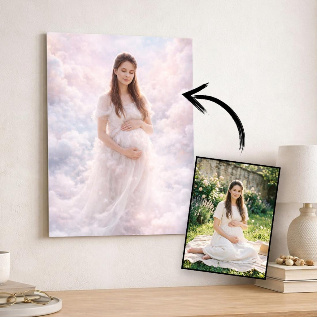 Portrait de grossesse personnalisé sur métal d’après votre photo – décoration murale premium en aluminium, image produit 1