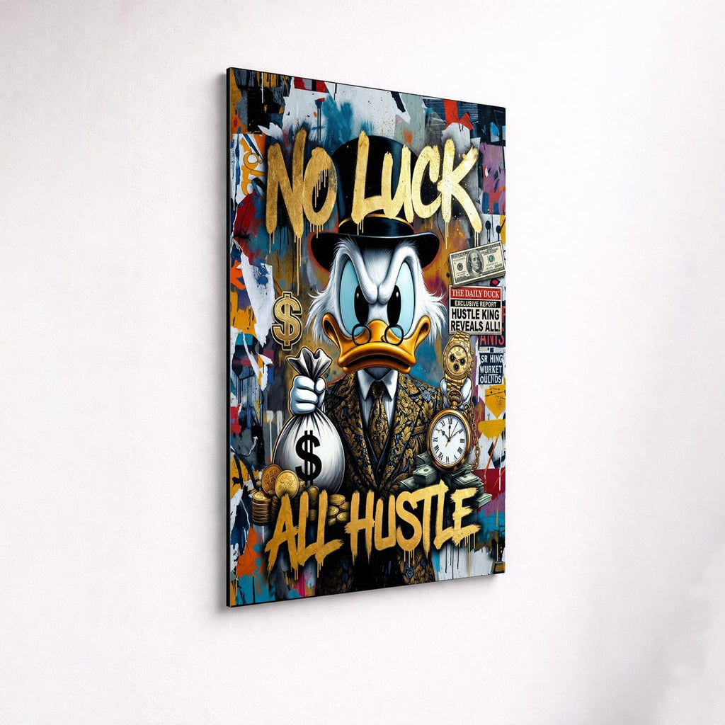 No Luck All Hustle Scrooge McDuck Metal Wall Art – premium aluminum metal wall art, product image 4