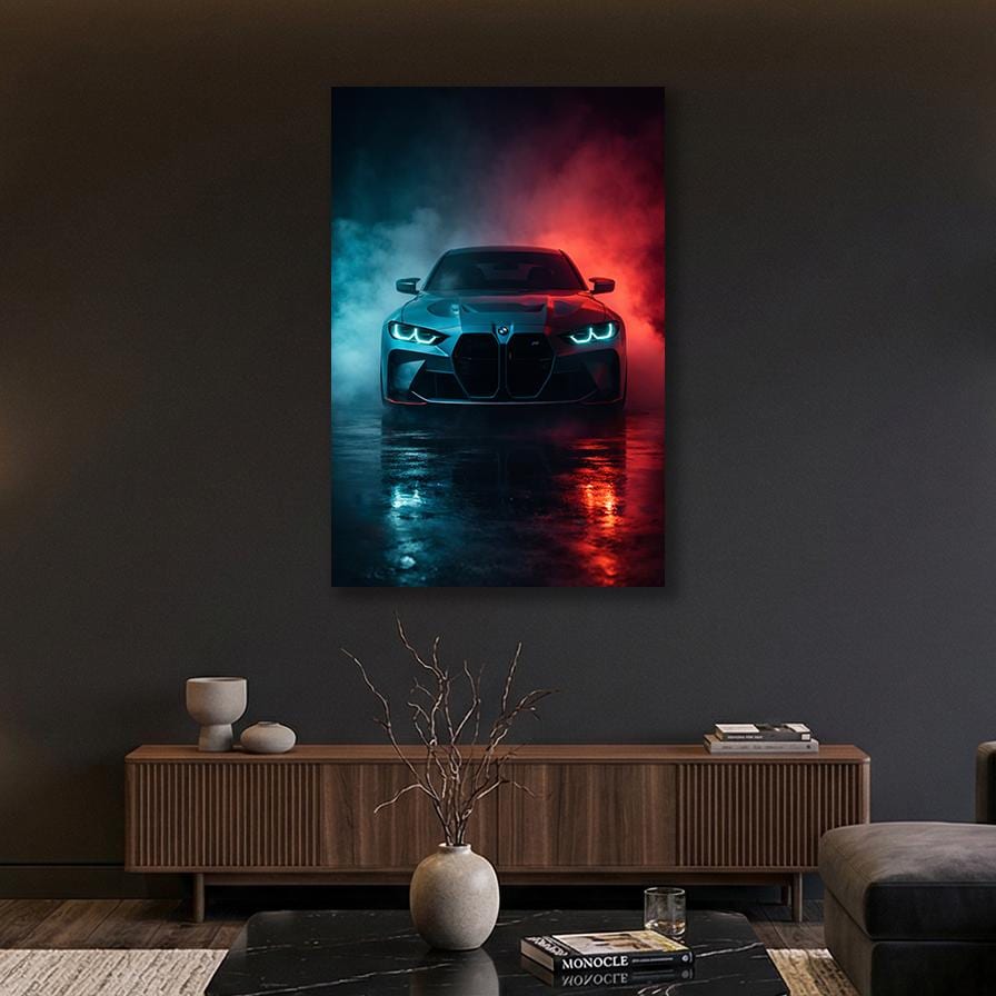BMW M4 G82 metallist seinapilt – neoonvärvides sportauto poster – kvaliteetne alumiiniumist seinapilt, tootepilt 8