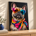 Funny French Bulldog Metal Wall Art displayed in a styled interior