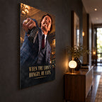 Thin 3 mm frameless Dibond cinematic wall art shown from a side angle