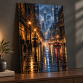 Rainy City Night Landscape Metal Wall Art — thumbnail