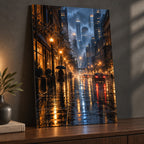 Rainy City Night Landscape Metal Wall Art — thumbnail