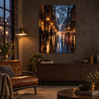 Rainy City Night Landscape Metal Wall Art — urban loft living room