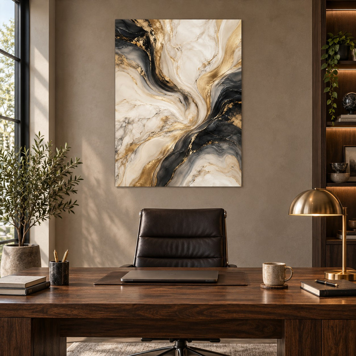 Quiet Luxury Marble Abstract Metal Wall Art — refined home office