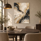 Quiet Luxury Marble Abstract Metal Wall Art — soft dining room