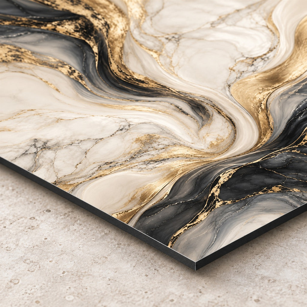 Quiet Luxury Marble Abstract Metal Wall Art — closeup bottom corner