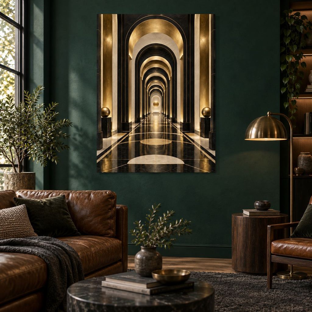 Black Gold Architectural Arches Metal Wall Art — emerald living room