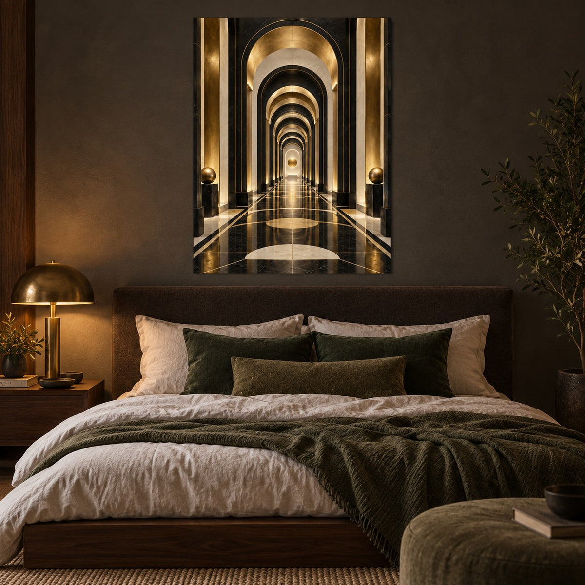 Black Gold Architectural Arches Metal Wall Art — boutique bedroom