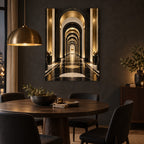 Black Gold Architectural Arches Metal Wall Art — dark dining room
