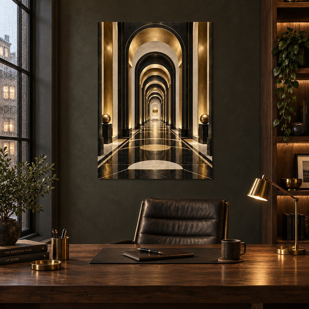 Black Gold Architectural Arches Metal Wall Art — moody home office