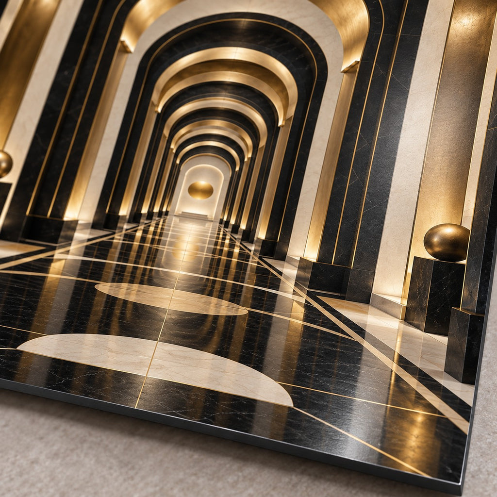 Black Gold Architectural Arches Metal Wall Art — macro print surface