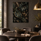 Dark Botanical Luxury Metal Wall Art — elegant dining room