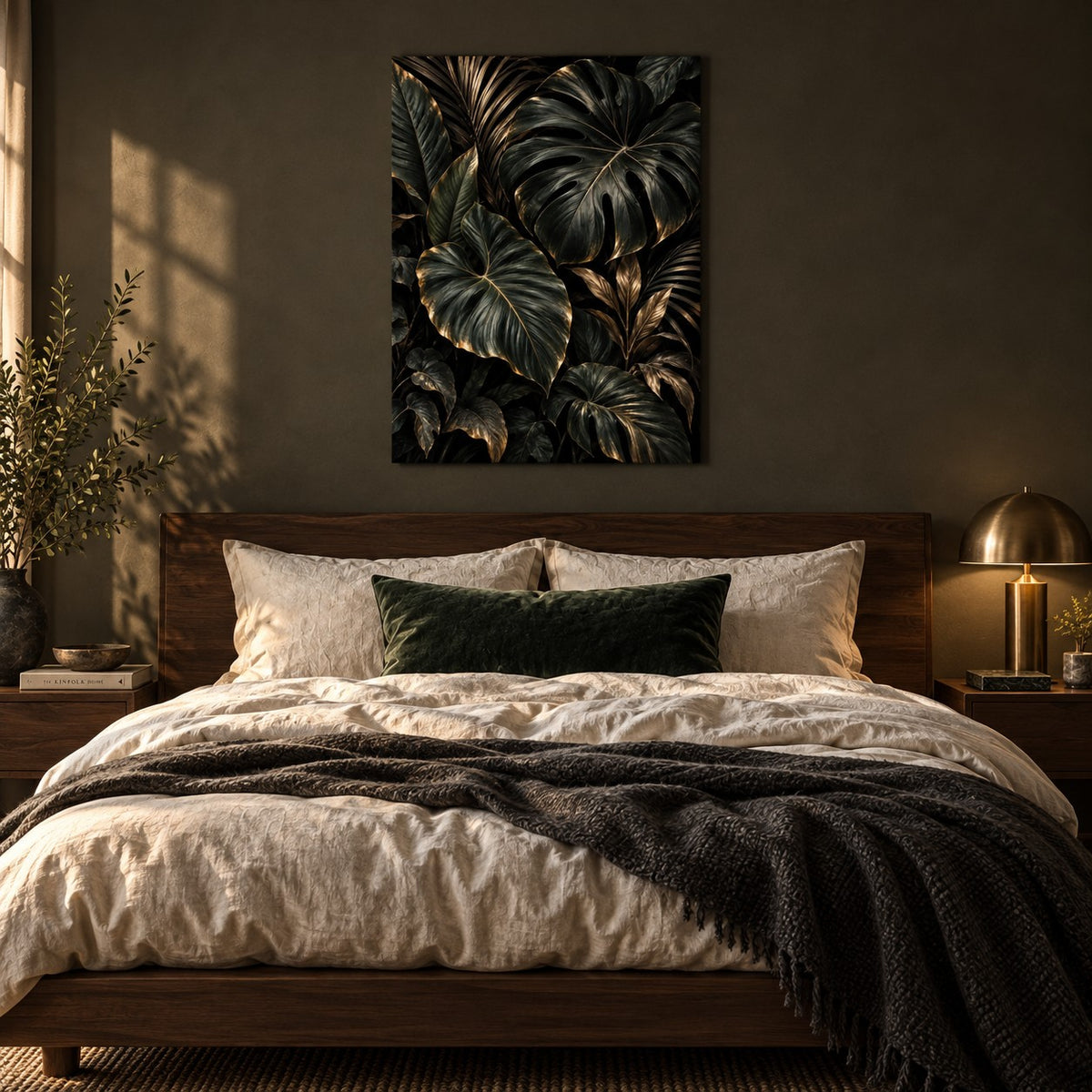 Dark Botanical Luxury Metal Wall Art — boutique bedroom
