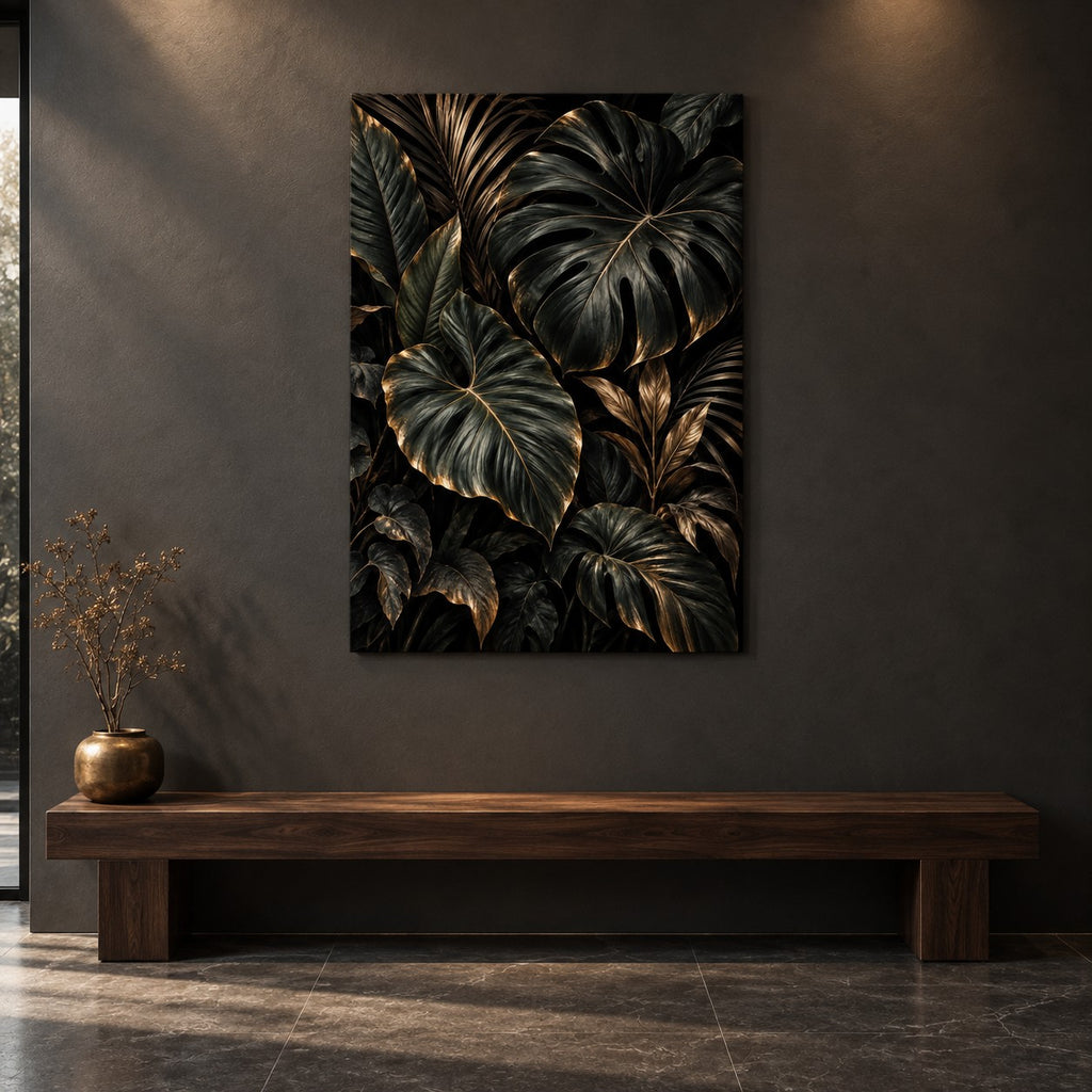 Dark Botanical Luxury Metal Wall Art — gallery display