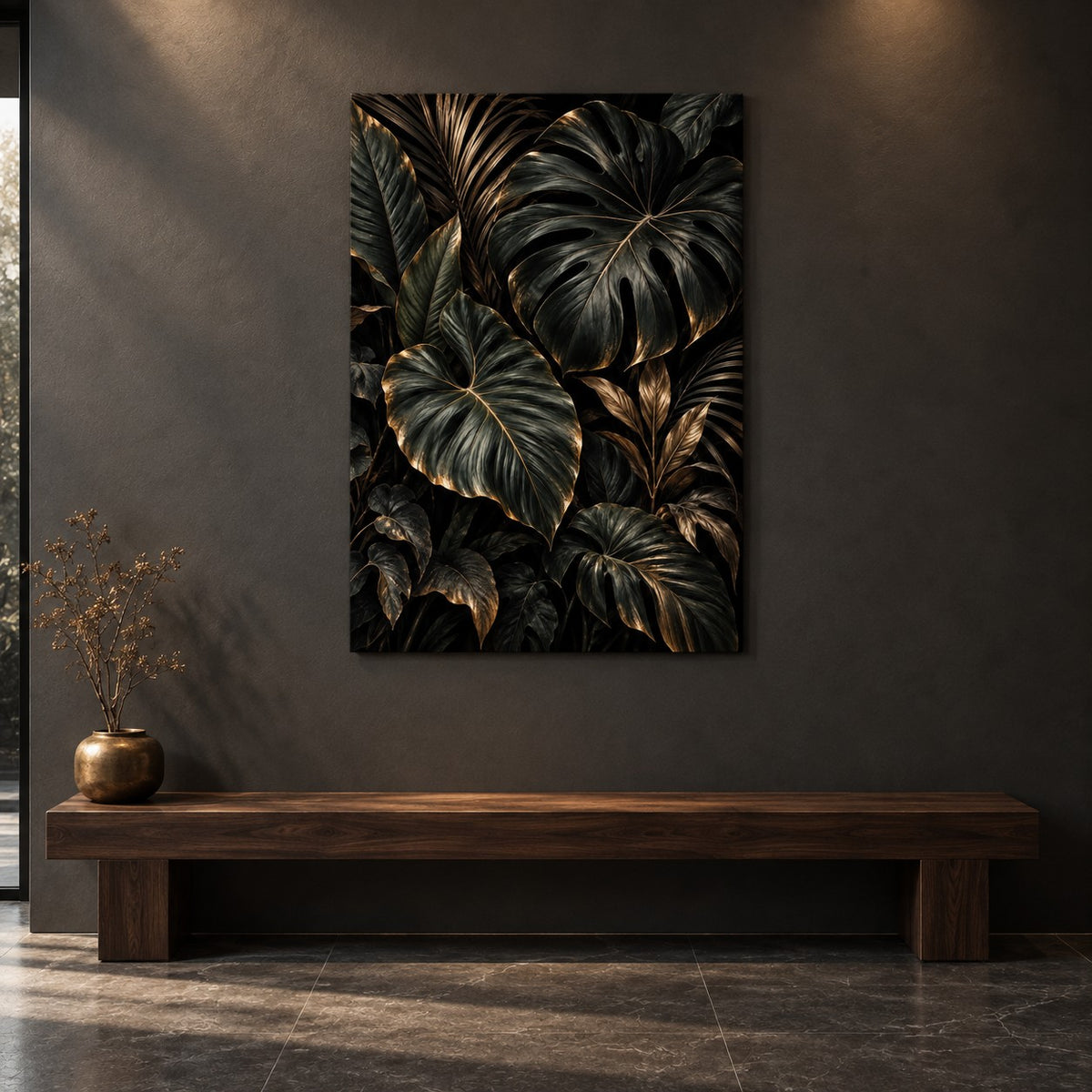 Dark Botanical Luxury Metal Wall Art — gallery display