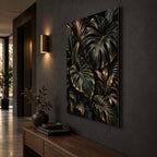 Dark Botanical Luxury Metal Wall Art — side angle hallway