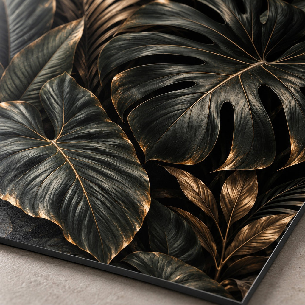 Dark Botanical Luxury Metal Wall Art — macro print surface