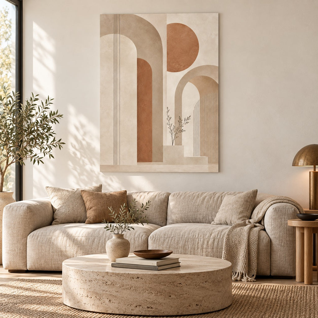 Neutral Japandi Arches Minimalist Metal Wall Art — japandi living room
