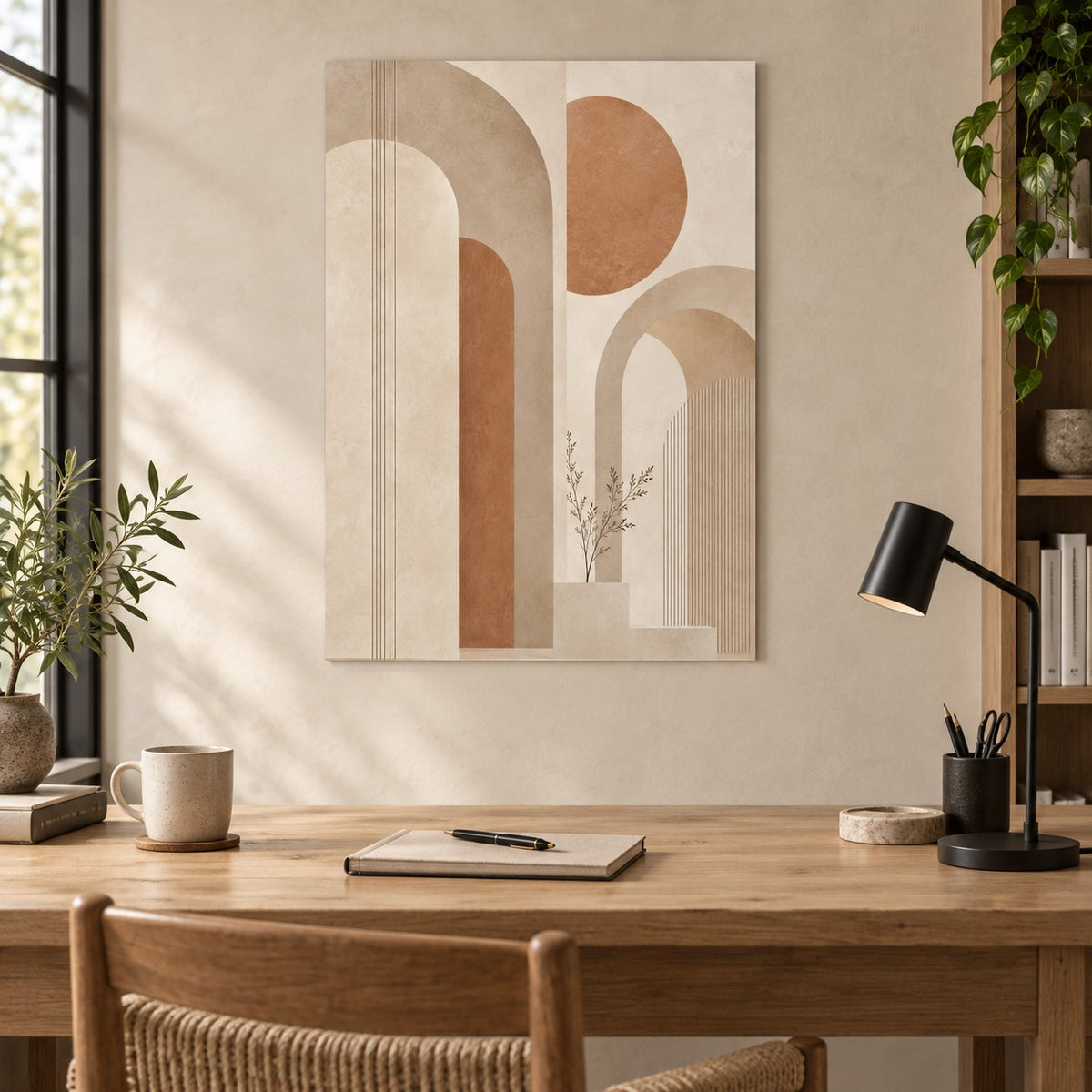 Neutral Japandi Arches Minimalist Metal Wall Art — japandi home office