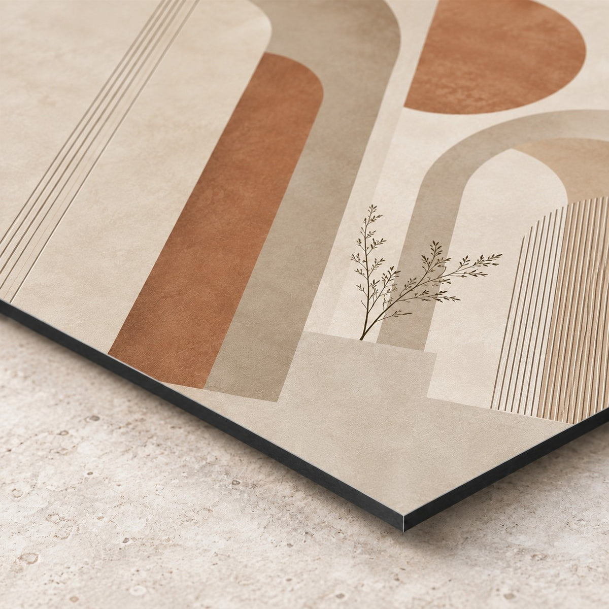 Neutral Japandi Arches Minimalist Metal Wall Art — closeup bottom corner