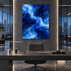 Cobalt Blue Flow Abstract Metal Wall Art — blue glass executive office