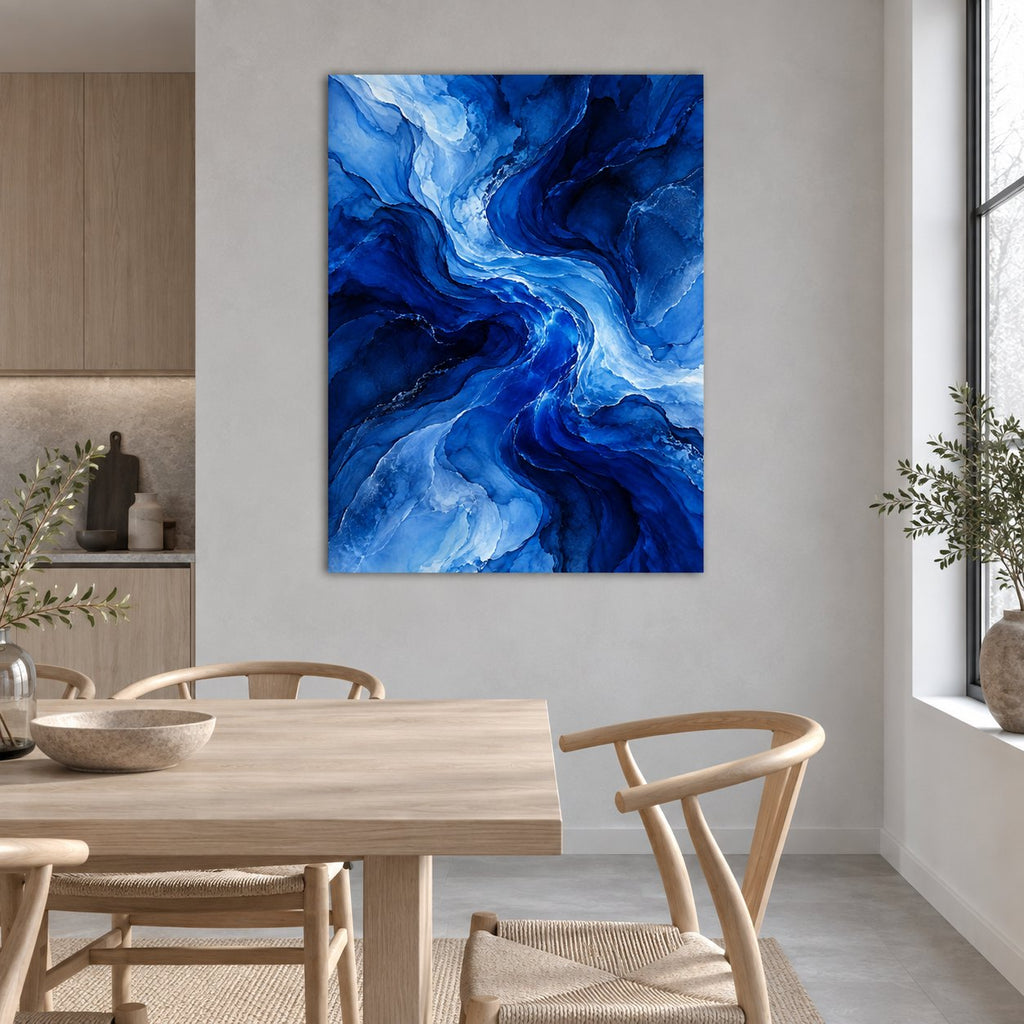 Cobalt Blue Flow Abstract Metal Wall Art — scandinavian kitchen dining