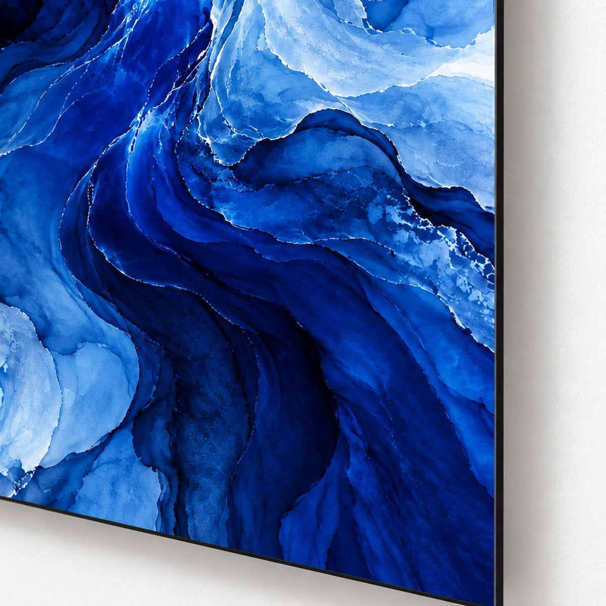 Cobalt Blue Flow Abstract Metal Wall Art — macro surface detail